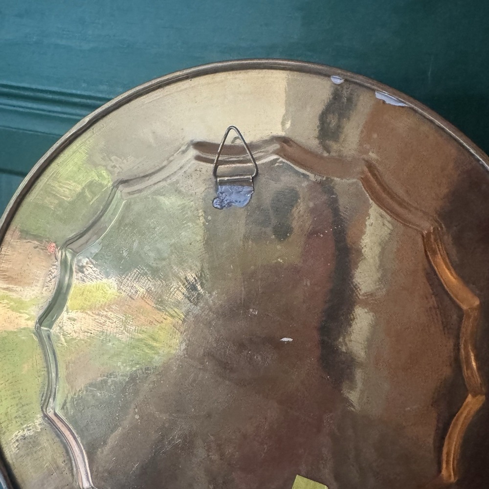 Vintage Brass Floral Scalloped Inlay Plate | Wall Hanging | MCM Retro Decor - Picture 7 of 8